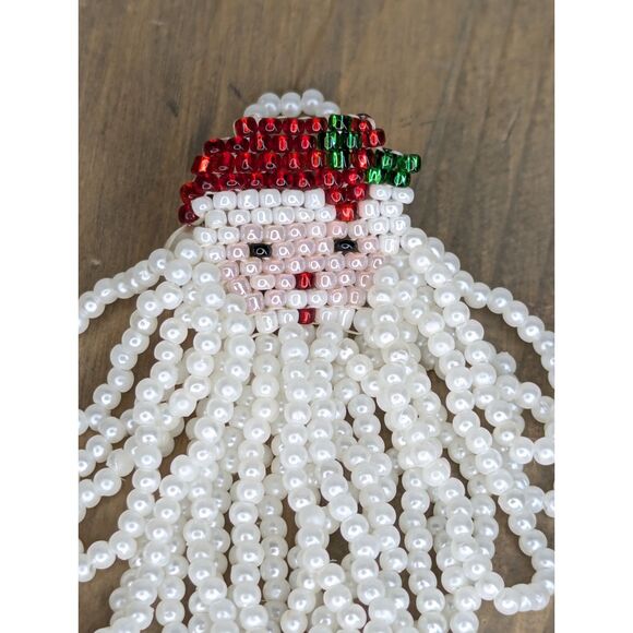 Vintage 90s Beaded Santa Face Brooch Pin Grannycore Christmas Holiday - Picture 3 of 3